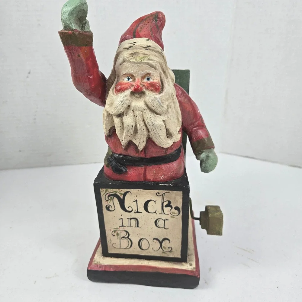 House of Hatten Nick in a Box Santa Papier Mache Figurine Red Vtg 1988 Christmas